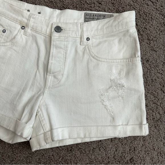 Allsaints Rip Shorts Fit White Denim Distressed Womens W29 - Picture 2 of 11